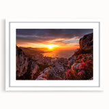 Textured abstract art print depicting a European Monaco scenery in muted earth tones, framed with a white mat.