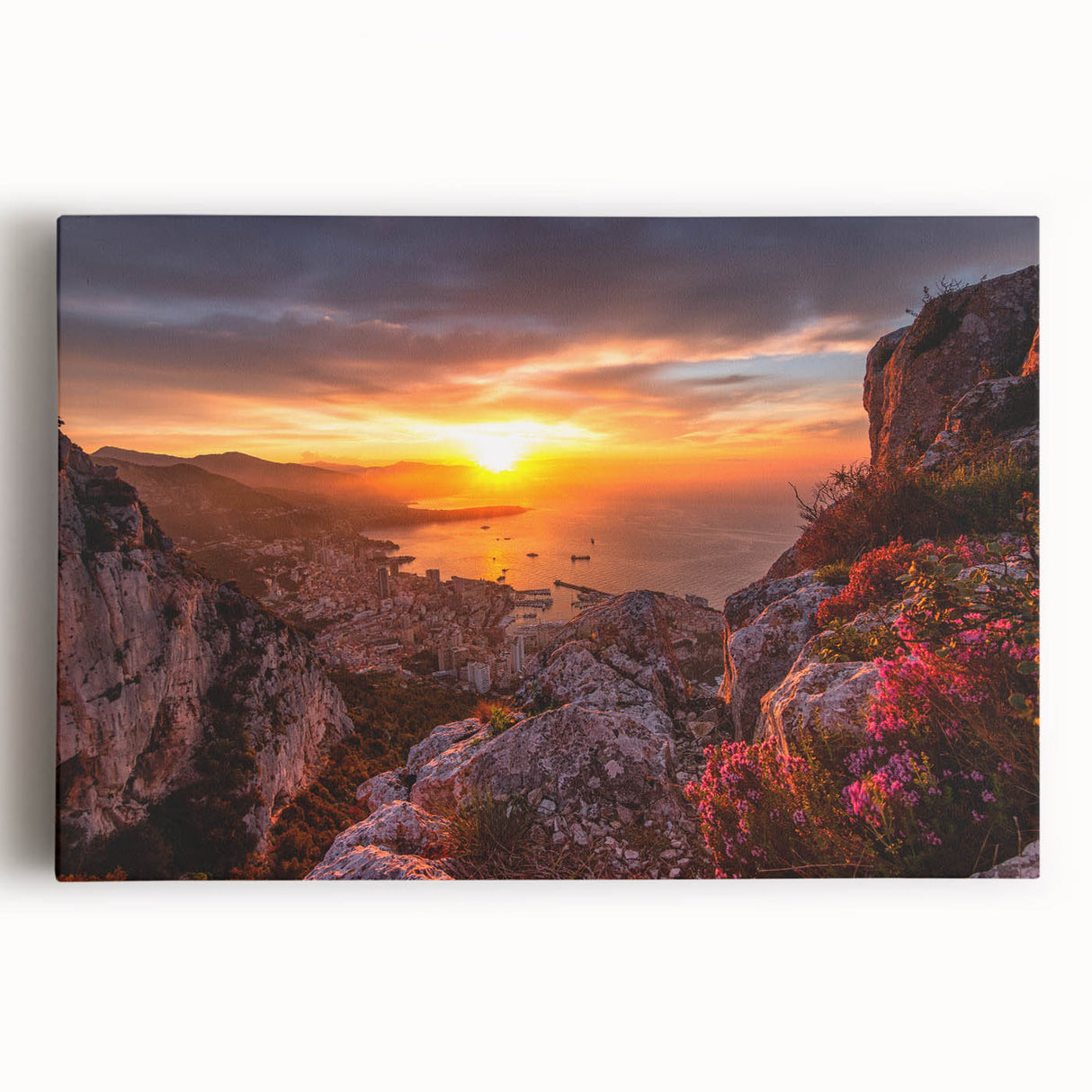 Black and white stretched canvas of Monaco scenery, ideal for kitchen wall art or bedroom ambiance.