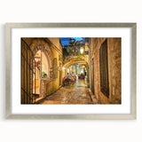 Textured abstract art print of a European scenery in Montenegro, displayed in a silver frame with mat.