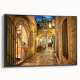 Black and white wall art of a Montenegro landscape on framed canvas, ideal for bedroom decor.