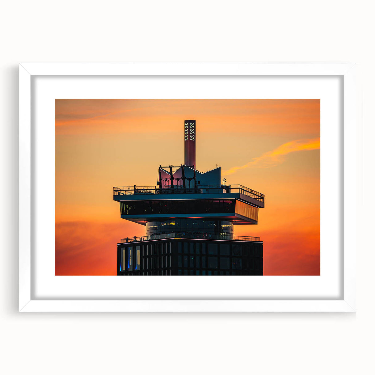 Textured abstract art print of Amsterdam scenery in muted earth tones on a framed white mat, ideal for bedroom art.