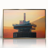 Art deco poster of Amsterdam scenery in gold frame, featuring muted earth tones, ideal for modern art wall decor.