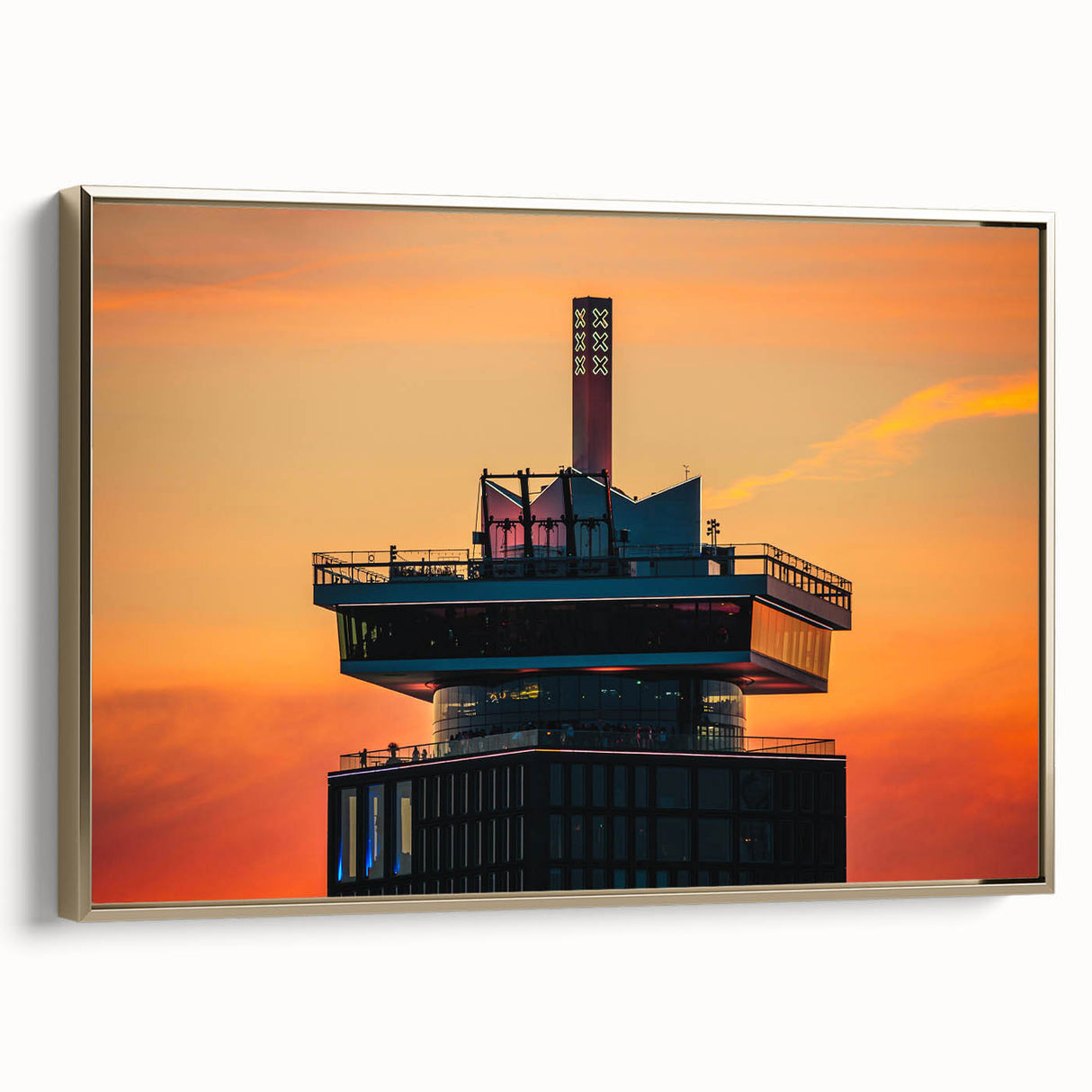 Framed canvas of Amsterdam landscape in muted earth tones, suitable as wall art for bedroom.