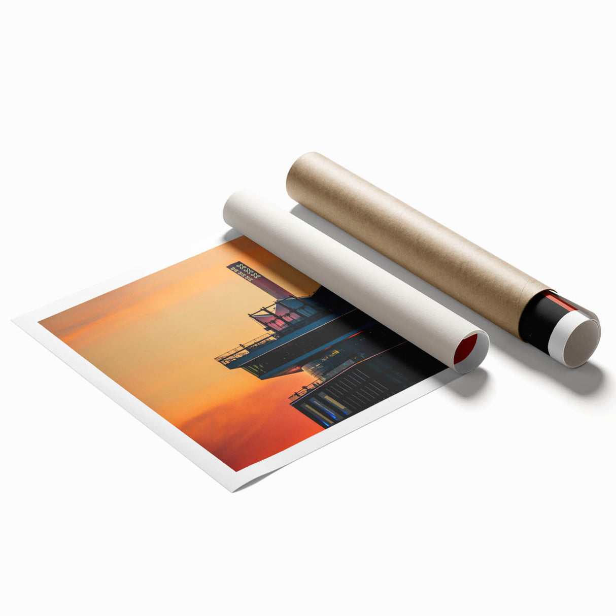 Extra large rolled print featuring a floral scene in Amsterdam with muted green and pink tones.
