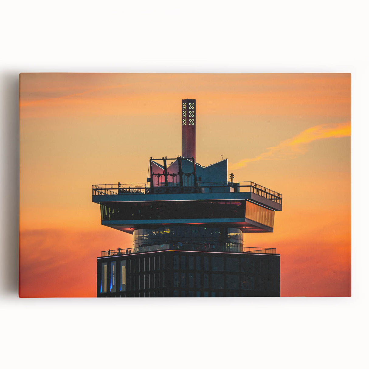 Black and white large art print of Amsterdam canal scene on stretched canvas, ideal for kitchen wall art.