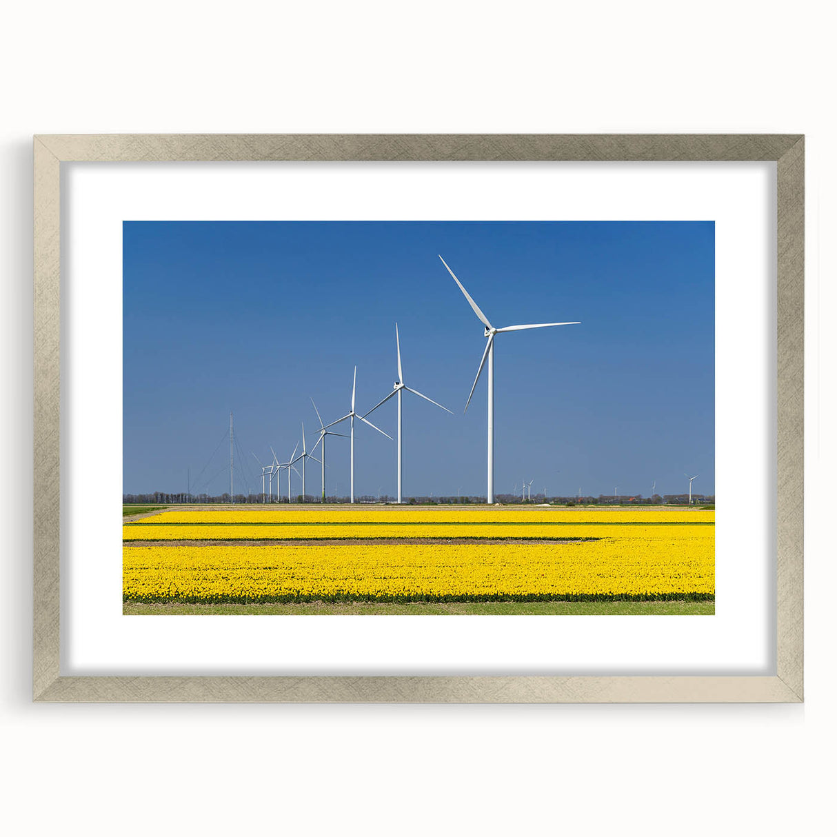 Extra large wall art featuring an abstract depiction of a European scenery in textured silver frame.