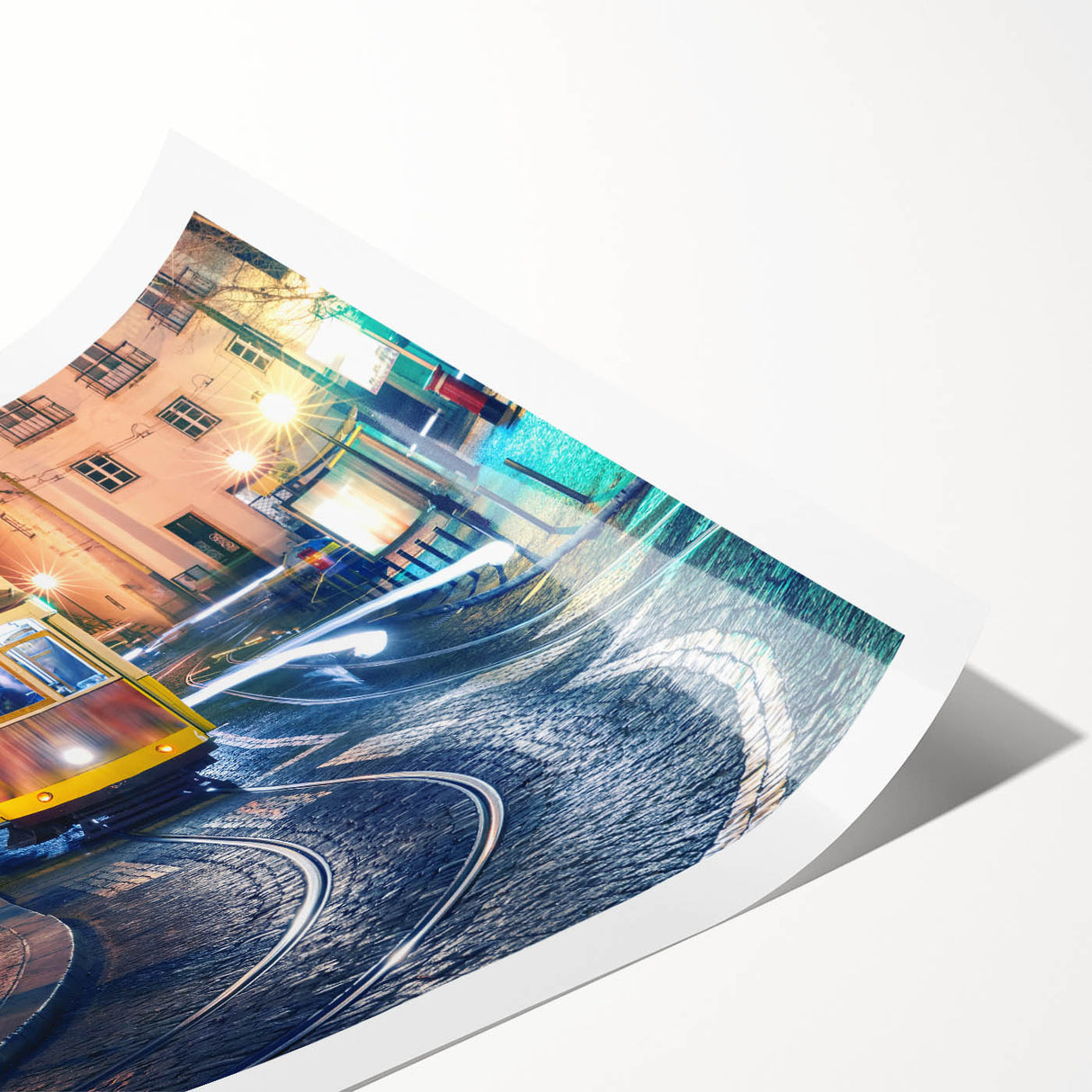 Extra large wall art featuring line art flowers, set against a Lisbon scenery in muted earth tones, on rolled print.