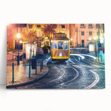 Black and white stretched canvas of Lisbon scenery, ideal for kitchen art with large format.