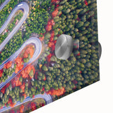 Large abstract wall art depicting a Romanian landscape in muted earth tones on acrylic glass, ideal for dining room art.