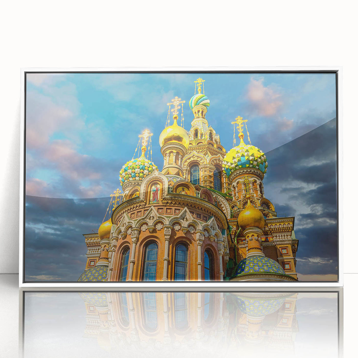 Art Deco style poster of St. Petersburg scenery in muted colors on framed acrylic, suitable for modern art wall decor.