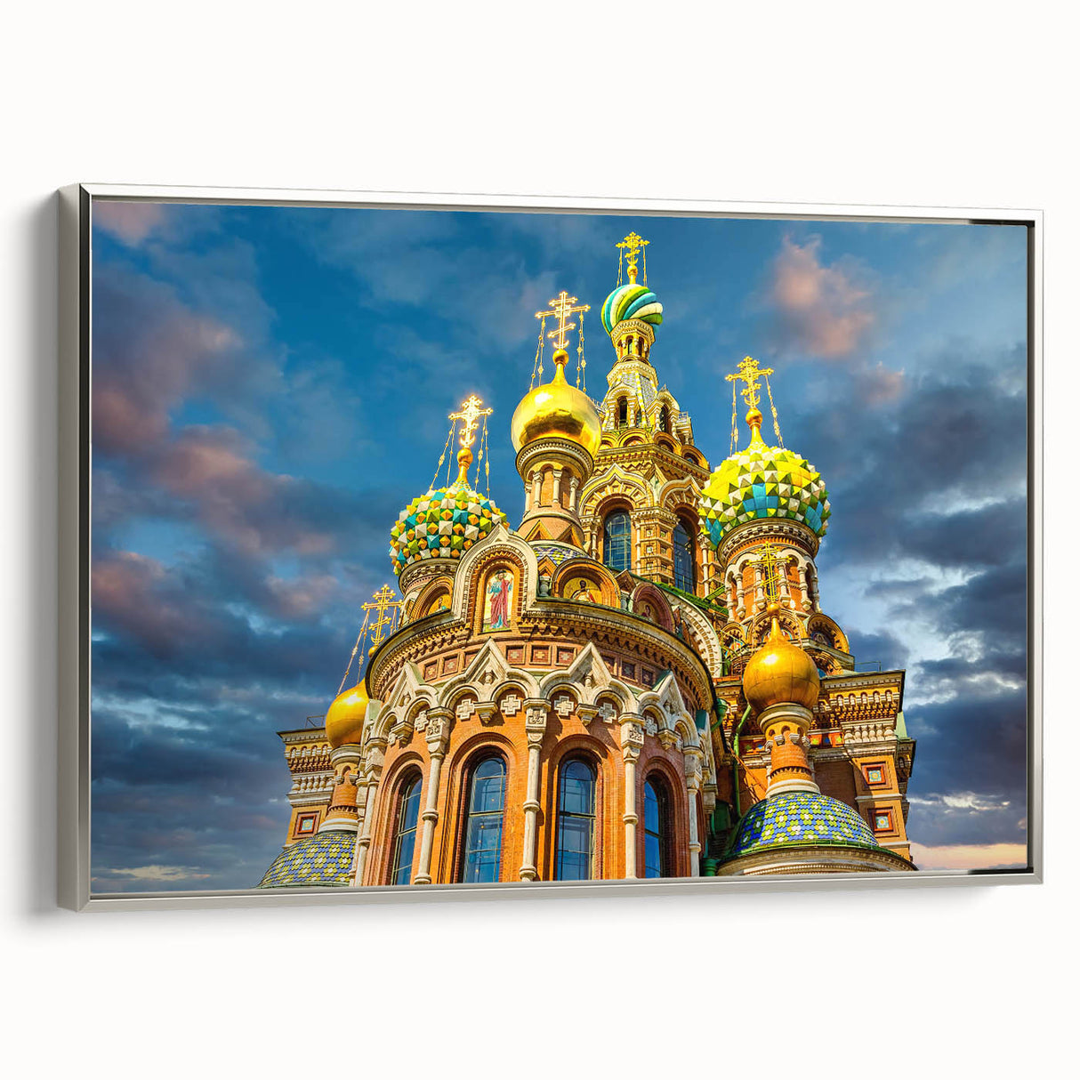 Landscape art painting of St. Petersburg with muted colors on a framed canvas, ideal for living room decor.