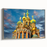 Landscape art painting of St. Petersburg with muted colors on a framed canvas, ideal for living room decor.