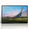 Large abstract wall art depicting a scenic Sochi landscape in muted earth tones on a framed acrylic.