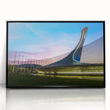 Large abstract wall art depicting a scenic Sochi landscape in muted earth tones on a framed acrylic.