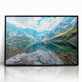 Framed acrylic print of a large abstract wall art featuring geometric shapes in muted earth tones.