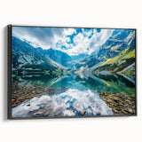 Black and white framed canvas of a vintage Slovakian landscape, ideal for bedroom decor.