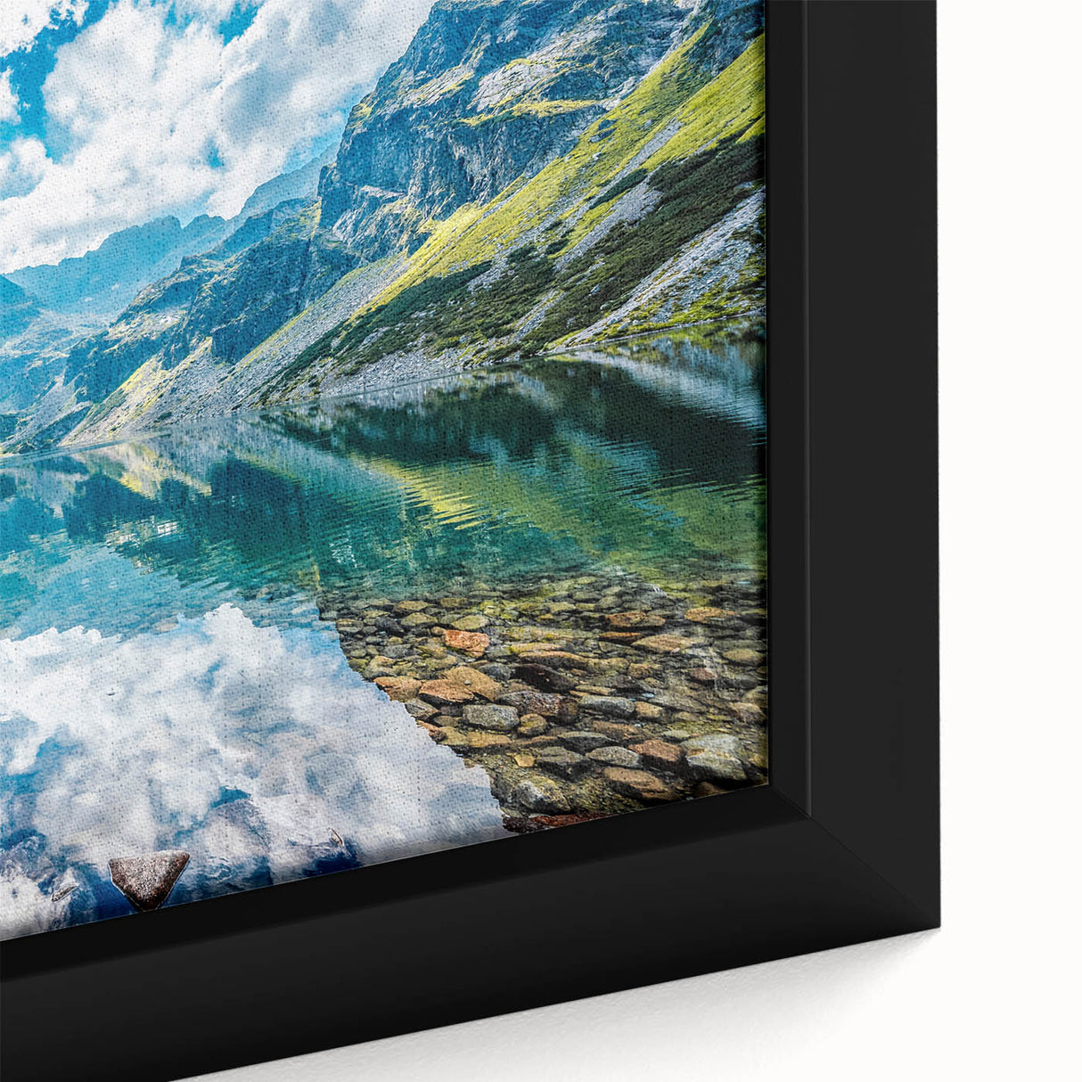 Black wall art featuring a textured, colorful European scenery on a large framed canvas, ideal for living room decor.