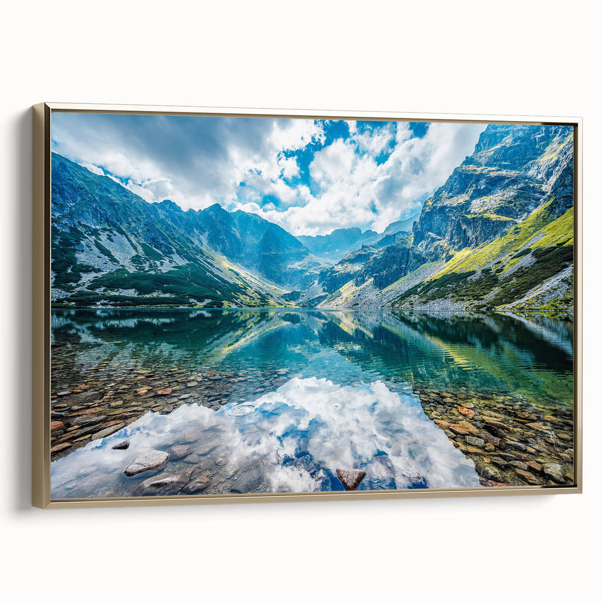 Framed canvas depicting a vintage-style Slovakian landscape in muted gold and black tones, suitable for bedroom wall art.