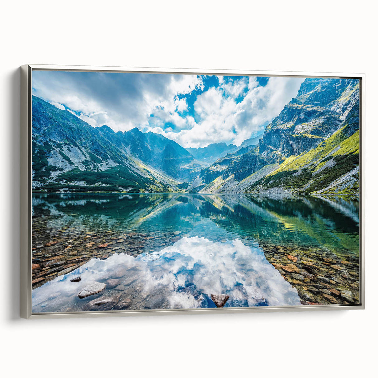 Landscape art painting of a European scenery in Slovakia, featuring vibrant colors on a silver-framed canvas.