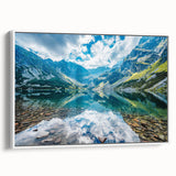 Vintage poster art of a European scenery in Slovakia on a framed canvas, featuring colorful art with black accents.