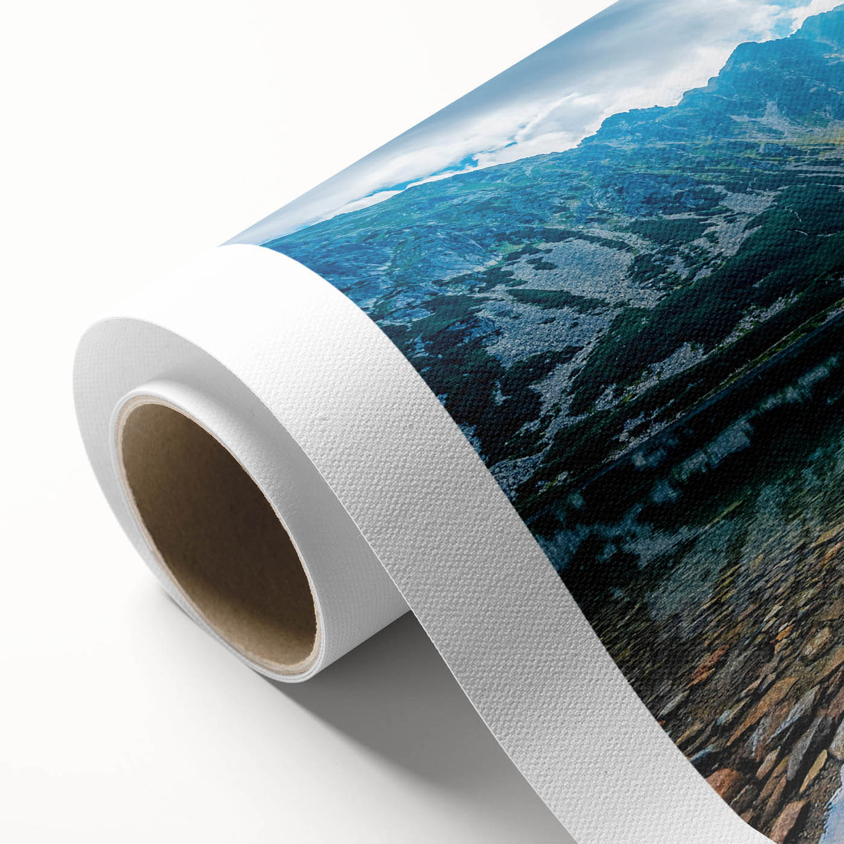 Art deco poster of a Slovakian landscape in pastel shades on rolled canvas, ideal for nursery wall art.