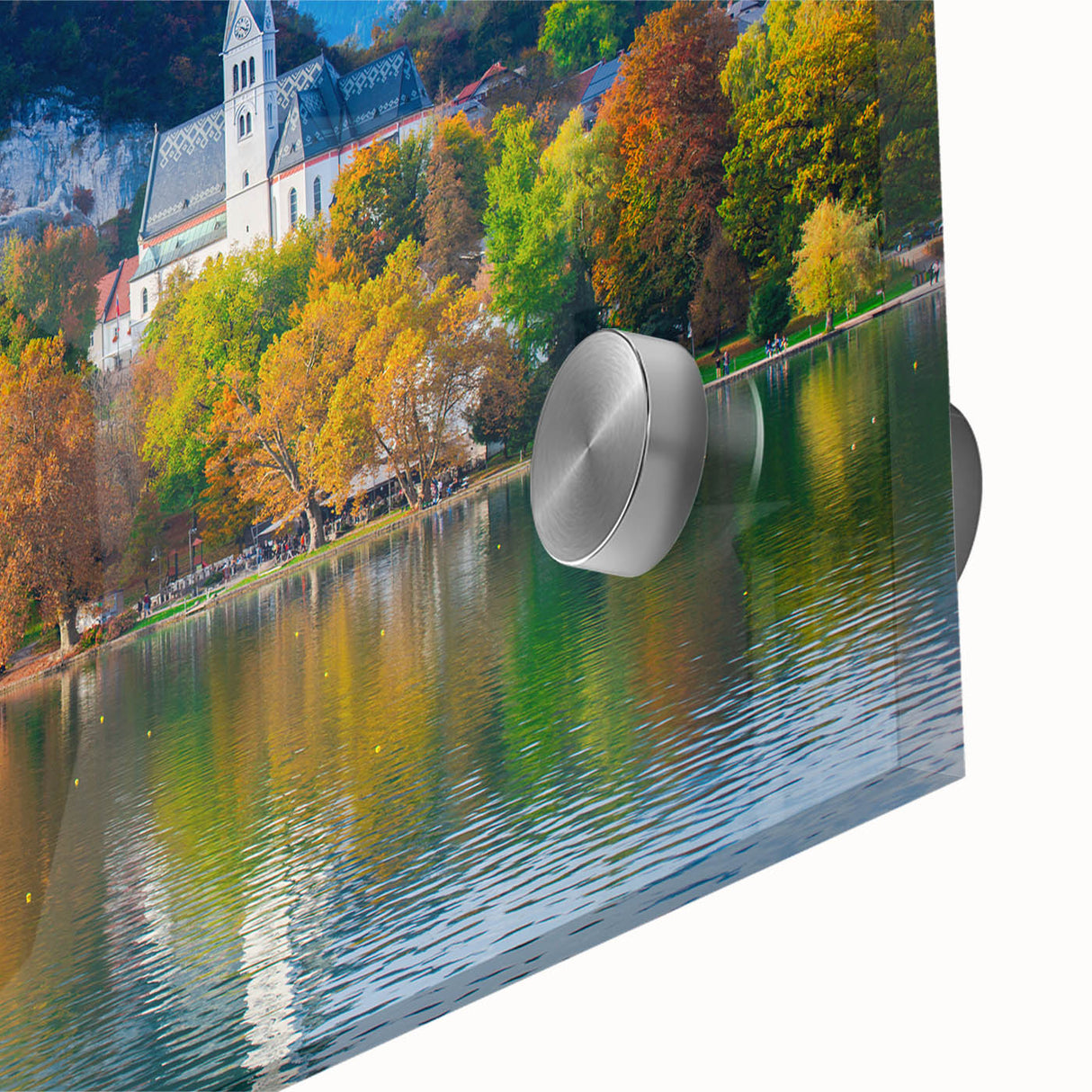 Large abstract wall art of a Slovenian landscape in muted earth tones on acrylic glass, suitable for dining room decor.