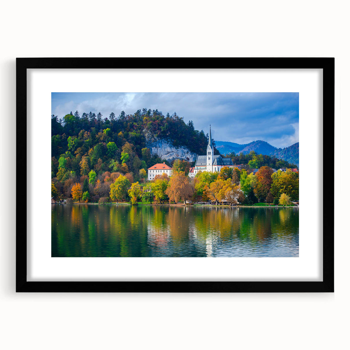Extra large framed wall art depicting an abstract, colorful Slovenian landscape with textured brush strokes.