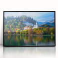 Large abstract wall art depicting a European scenery in Slovenia, presented in a black framed acrylic.