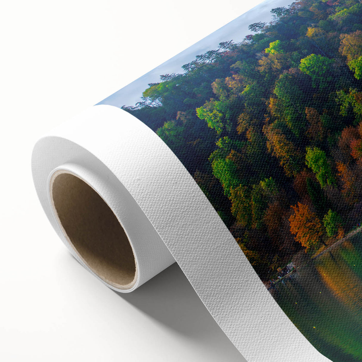 Art deco poster of a Slovenian landscape in soft pastel shades on rolled canvas, ideal for nursery wall art.