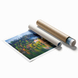 Extra large rolled print of a Slovenian landscape with vibrant green hues, ideal for classy bathroom wall art.