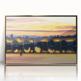 Mid-century modernist art of Andalucia scenery in Spain, with muted earth tones on a framed acrylic.