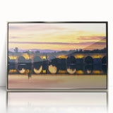 Acrylic print of a serene Andalucian landscape in muted earth tones, framed in silver, suitable for modern art wall decor.