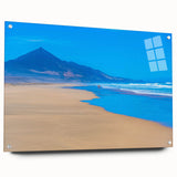 Acrylic print of a large abstract depiction of a European scenery in muted earth tones.