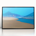 Large abstract wall art of a European scenery in muted earth tones, framed in black acrylic.