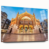 Acrylic print of a large abstract depiction of Valencia, Spain, in muted earth tones, ideal for dining room decor.