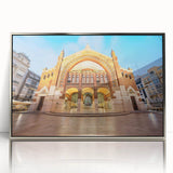 Mid-century modernist art of Valencia scenery in muted earth tones on framed acrylic, suited for modern art wall decor.