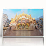 Art Deco style poster of Valencia scenery in muted cream and blue tones, framed acrylic, ideal for modern art wall decor.