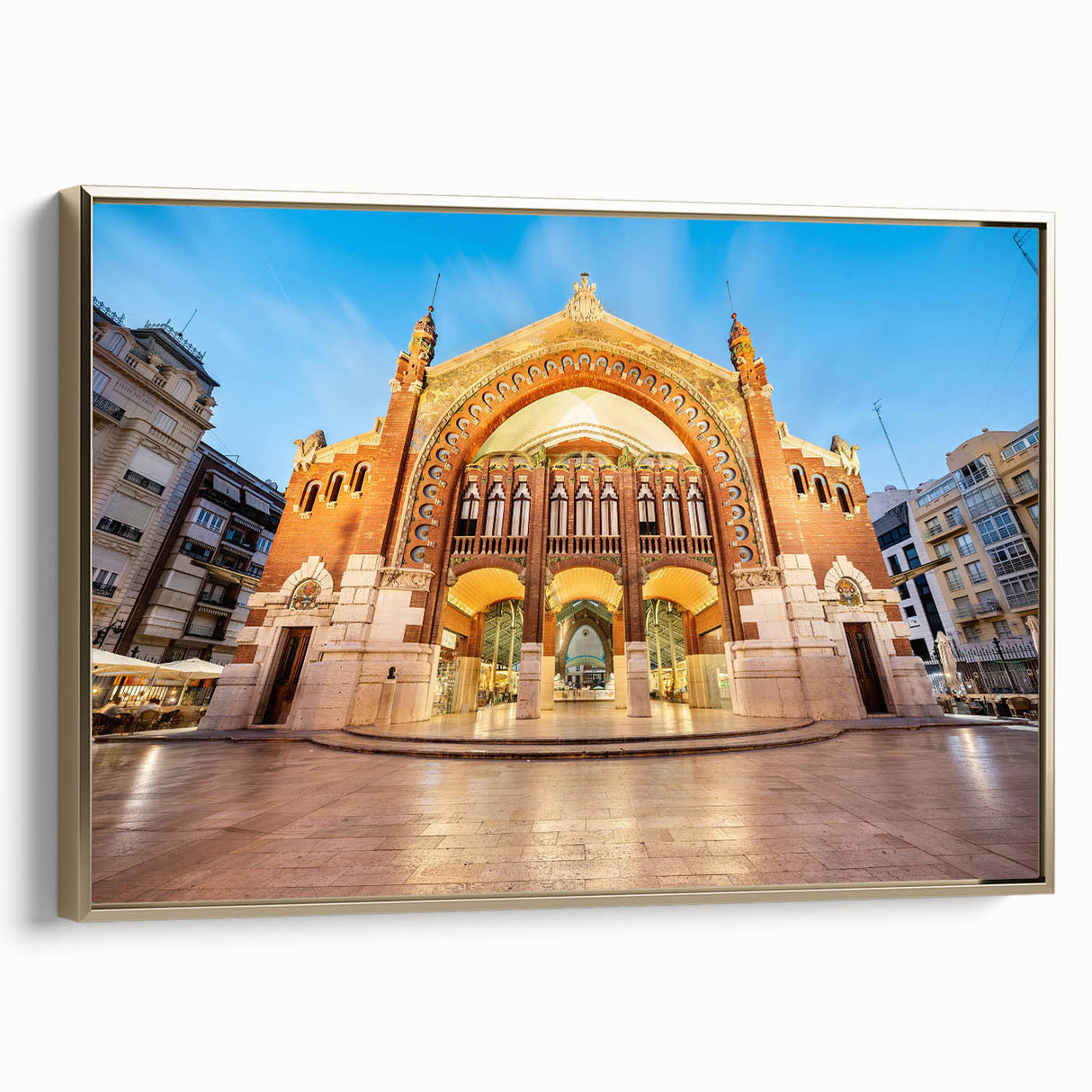 Framed canvas of a vintage-style landscape painting featuring Valencia, with muted earth tones, ideal for bedroom wall art.