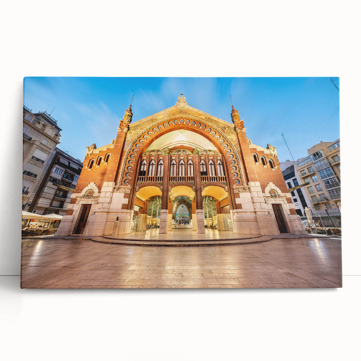 Black and white photograph of Valencia cityscape on large stretched canvas, ideal for kitchen wall art.