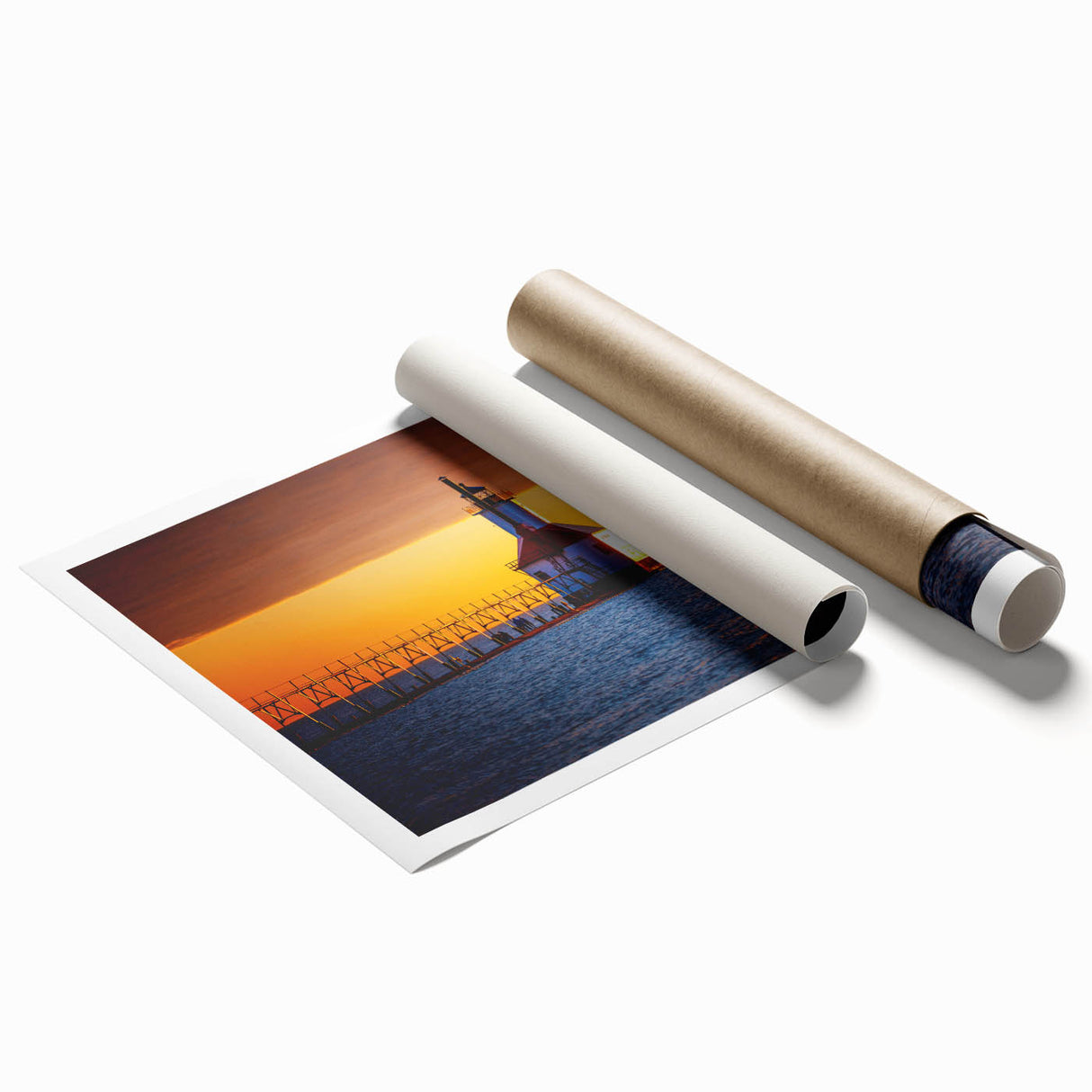 Extra large rolled print depicting the Stockholm skyline with muted blue and gray tones.