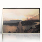 Mid-century modernist art depicting a serene Swedish landscape in muted green and blue tones, framed acrylic.
