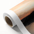 Art deco poster of a serene Swedish landscape in soft pastel colors on rolled canvas, ideal for nursery wall art.