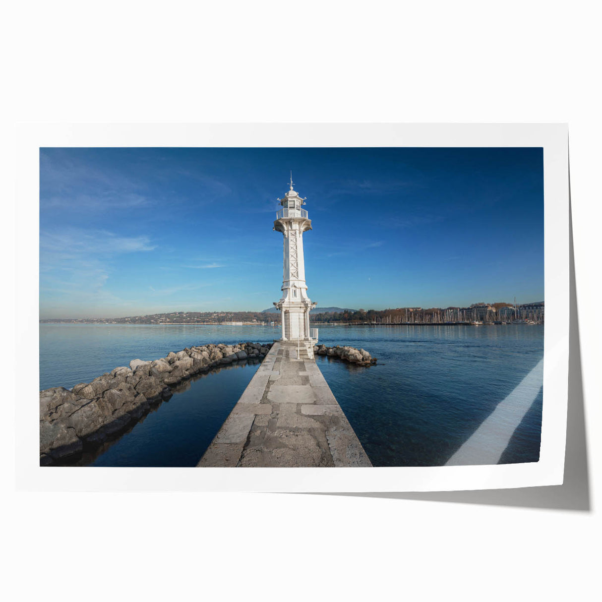 Rolled print of Geneva landscape with floral foreground in soft earth tones, ideal for dining room wall art.