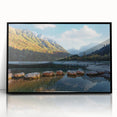 Large abstract wall art of a European scenery in Switzerland, depicted in muted earth tones on a framed acrylic.