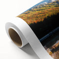 Art Deco style poster of a serene Swiss landscape, muted color palette, ideal for nursery wall art.