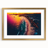 Extra large abstract art print of Acapulco scenery in gold frame, featuring textured design with vibrant colors.