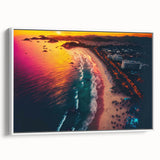 Vintage poster art of Acapulco scenery on a framed canvas, featuring vibrant colors, ideal for living room decor.