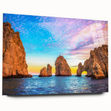 Large abstract wall art of Baja California scenery in muted earth tones on acrylic glass.