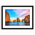 Abstract art print depicting colorful, textured scenery of Baja California on a large framed canvas.