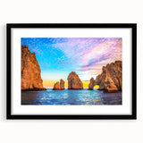 Abstract art print depicting colorful, textured scenery of Baja California on a large framed canvas.